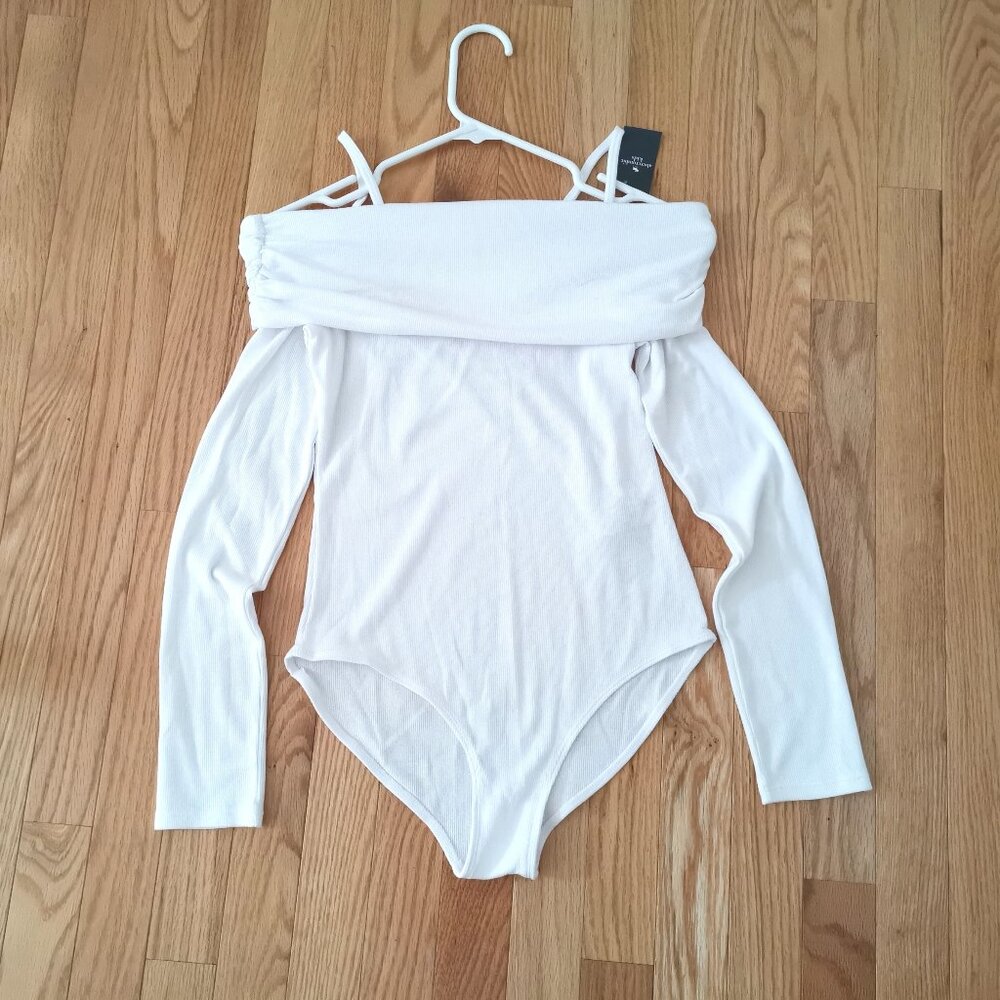 nwt abercrombie girl long sleeve off the shoulder bodysuit white cotton blend